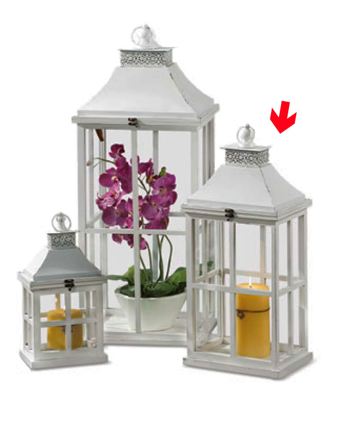 002884 Lanterna 2^ misura porta candela legno e ferro col bianco